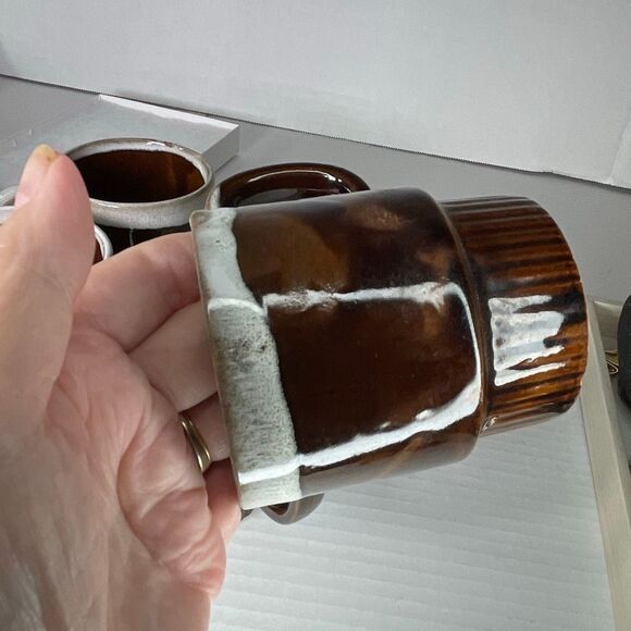 Lot of 4 drip glaze stackable Midcentury cups Japan chip - Picture 5 of 6